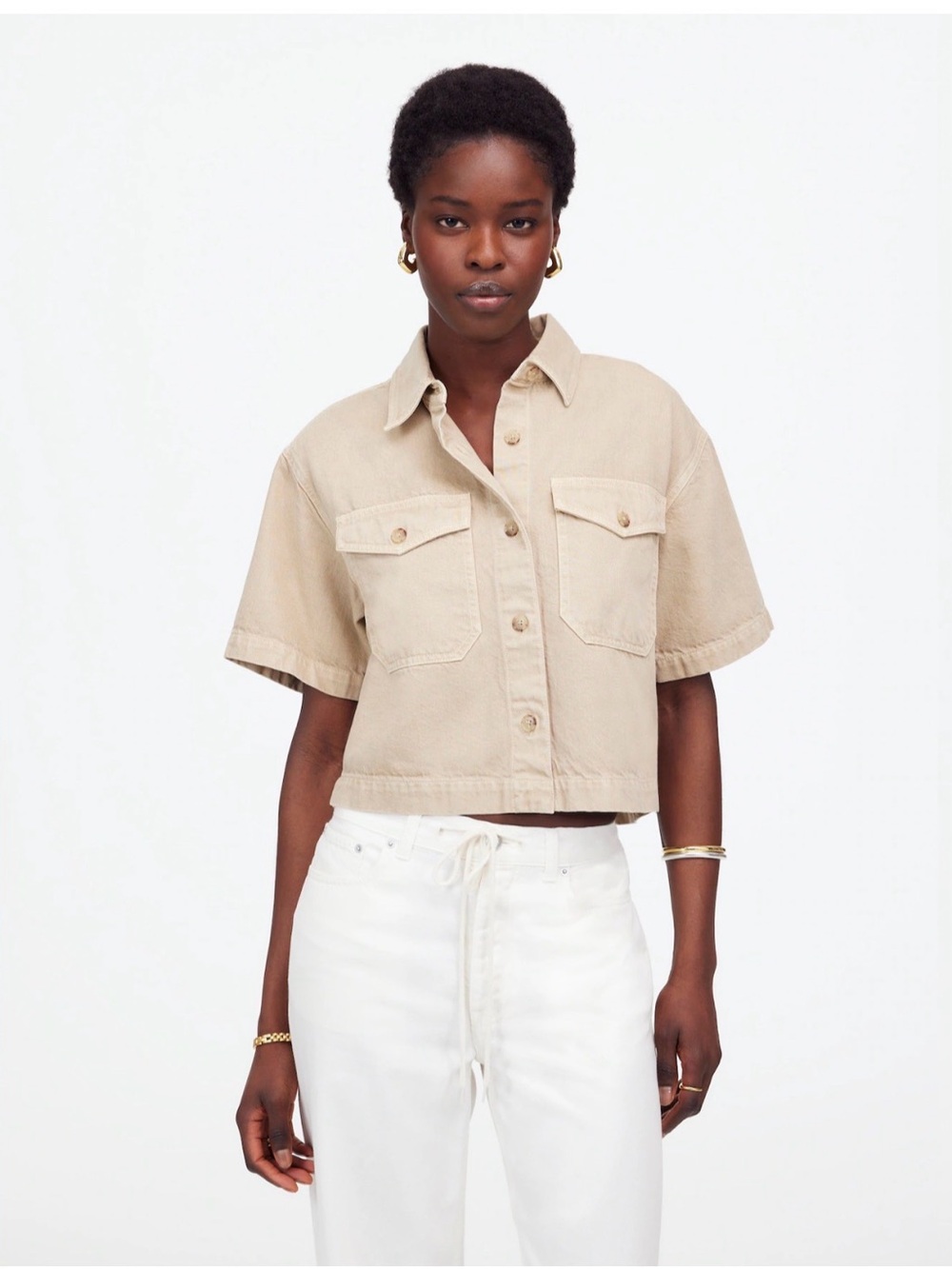 Madewell Boxy-Crop Button-Up Shirt: Airy Denim Edition